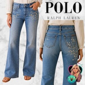 Polo Ralph Lauren Womens 31x33 (US10) Embroidered Floral Flare Jeans Vintage Y2K
